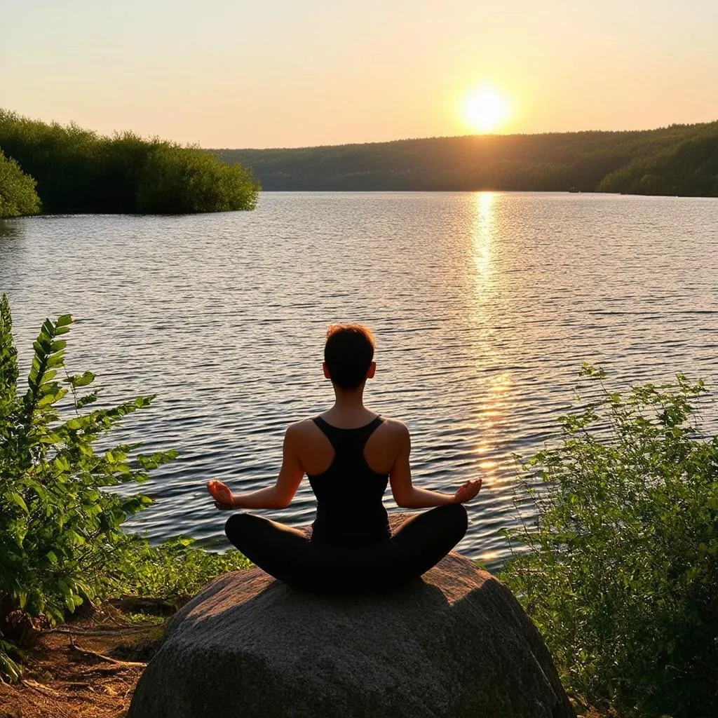 person meditating in a peaceful outdoor setting